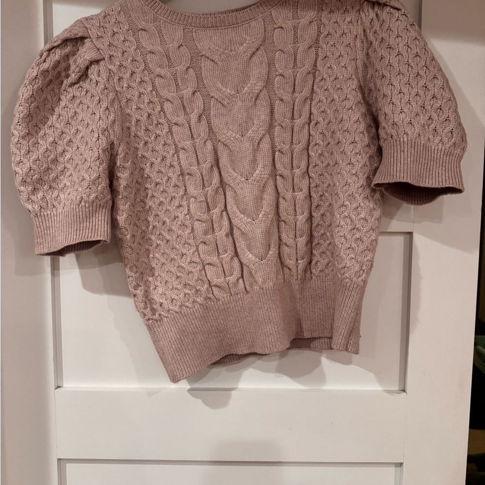 Express Women's Cable Knit puff Sleeve Sweater - Light Pink